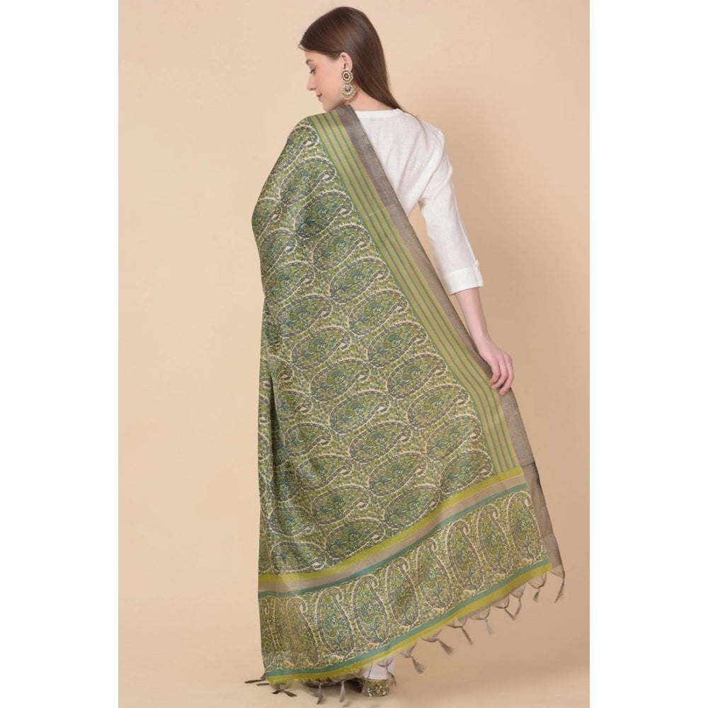 Women's Art Silk Printed Shawl (Green, Length: 2.25 to 2.50 Mtr)