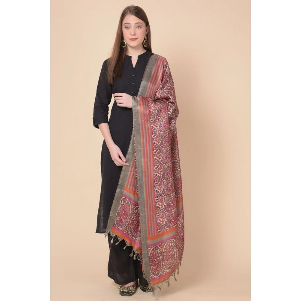 Women's Art Silk Printed Shawl (Grey, Length: 2.25 to 2.50 Mtr)