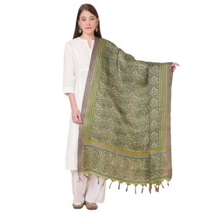 Women's Art Silk Printed Shawl (Green, Length: 2.25 to 2.50 Mtr)