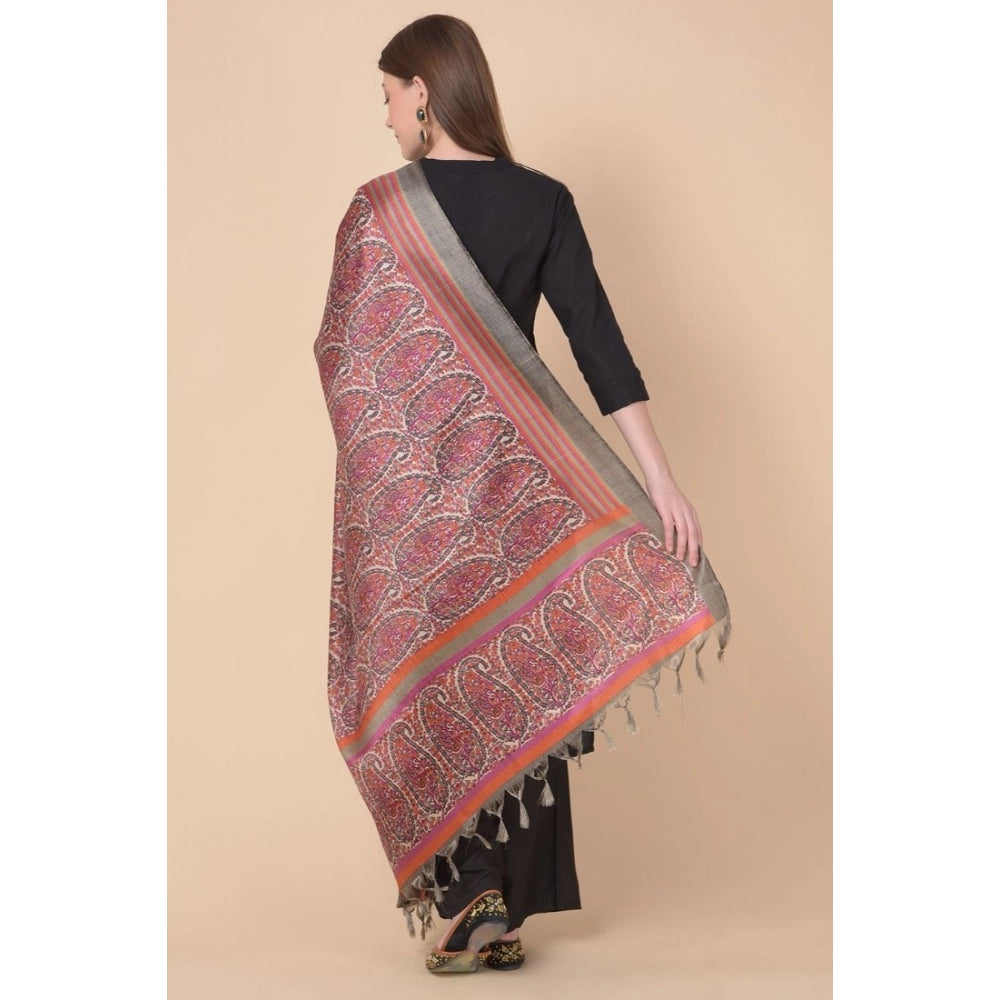 Women's Art Silk Printed Shawl (Grey, Length: 2.25 to 2.50 Mtr)
