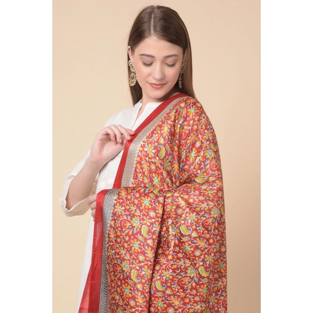 Women's Art Silk Printed Shawl (Red, Length: 2.25 to 2.50 Mtr)