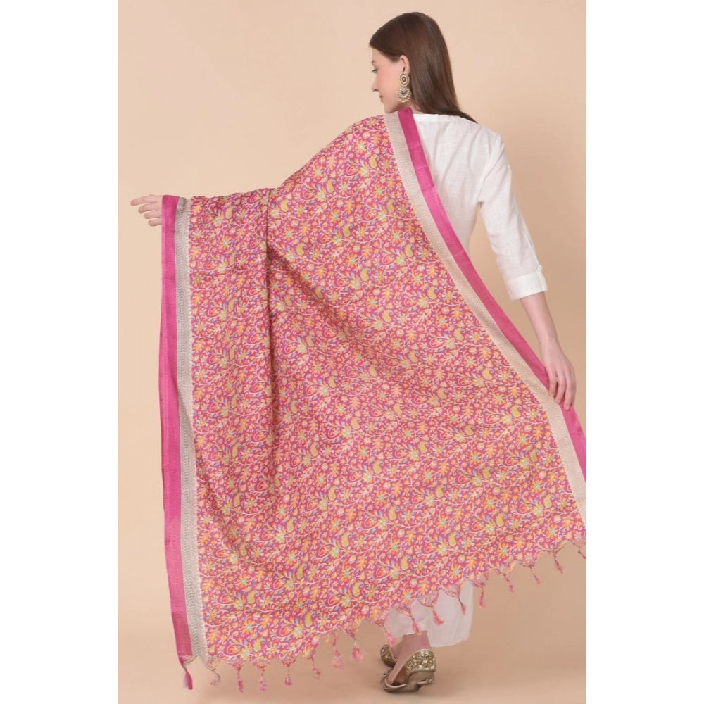Women's Art Silk Printed Shawl (Pink, Length: 2.25 to 2.50 Mtr)