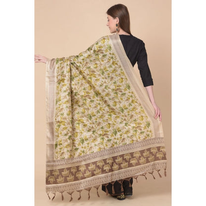 Women's Art Silk Printed Shawl (Gold, Length: 2.25 to 2.50 Mtr)