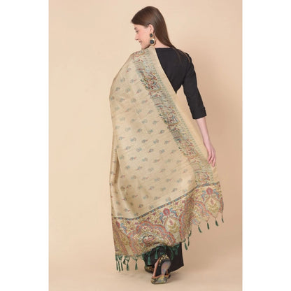 Women's Art Silk Printed Shawl (Gold, Length: 2.25 to 2.50 Mtr)