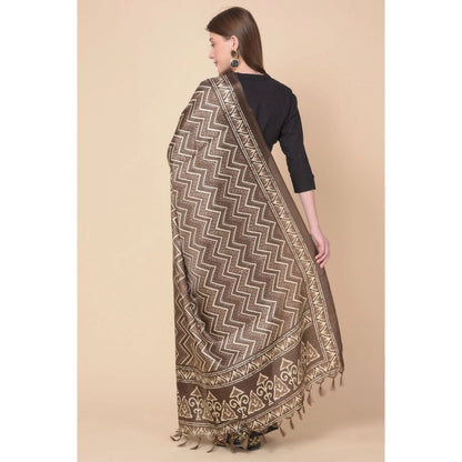 Women's Art Silk Printed Shawl (Brown, Length: 2.25 to 2.50 Mtr)