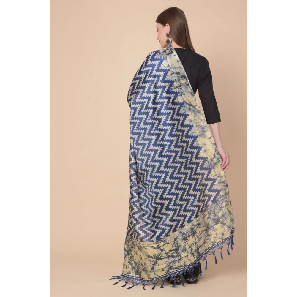 Women's Art Silk Printed Shawl (Blue, Length: 2.25 to 2.50 Mtr)