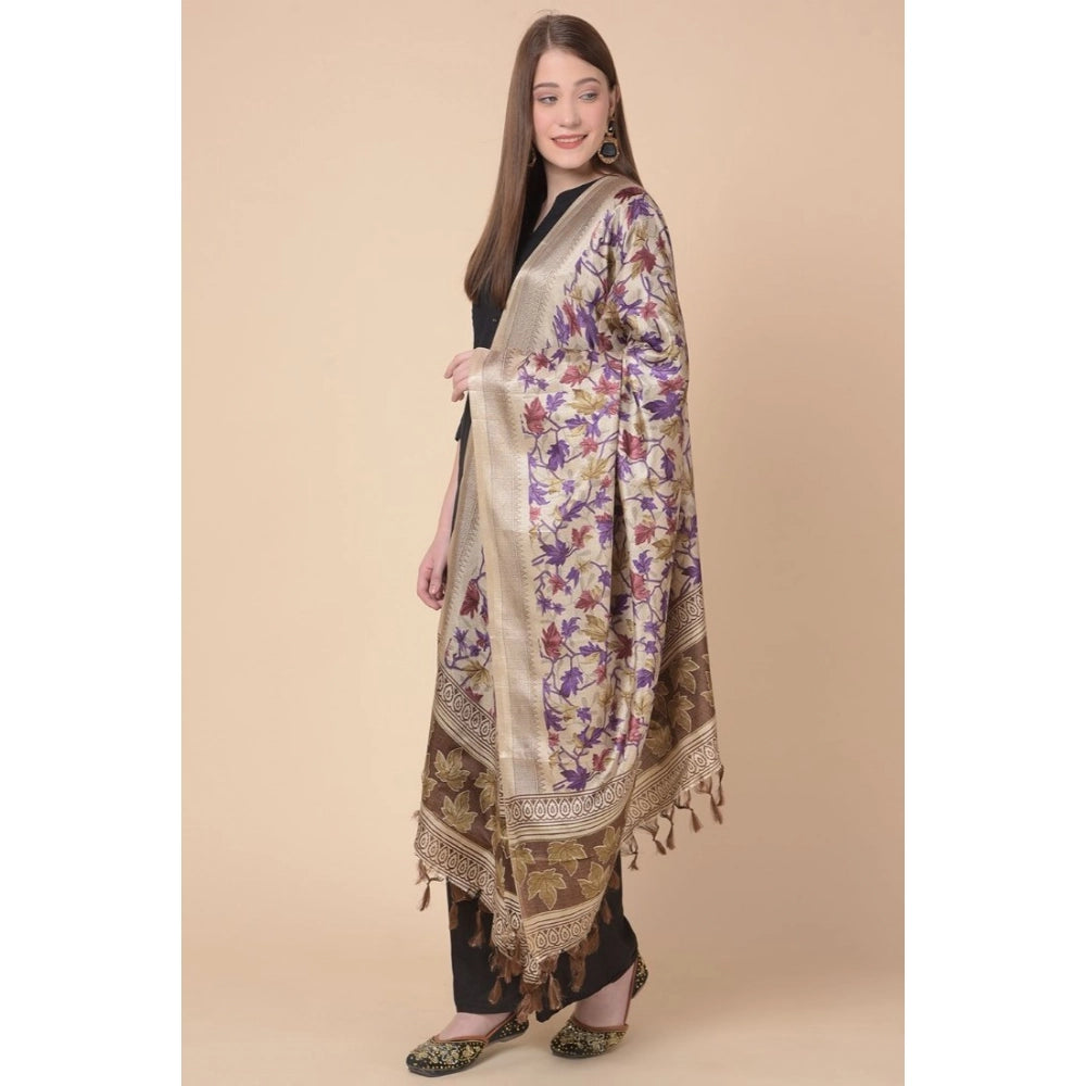 Women's Art Silk Printed Shawl (Gold, Length: 2.25 to 2.50 Mtr)