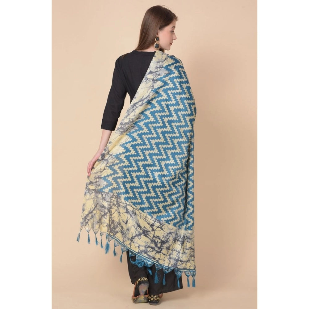 Women's Art Silk Printed Shawl (Blue, Length: 2.25 to 2.50 Mtr)