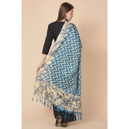 Women's Art Silk Printed Shawl (Blue, Length: 2.25 to 2.50 Mtr)