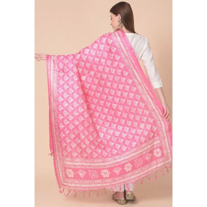 Women's Art Silk Printed Shawl (Pink, Length: 2.25 to 2.50 Mtr)