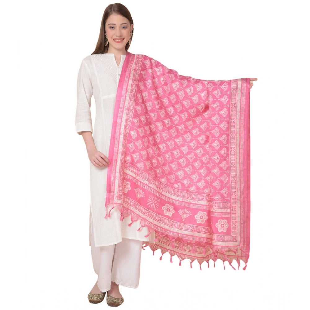 Women's Art Silk Printed Shawl (Pink, Length: 2.25 to 2.50 Mtr)