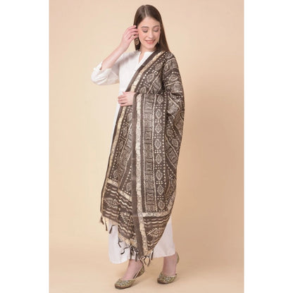 Women's Art Silk Printed Shawl (Brown, Length: 2.25 to 2.50 Mtr)