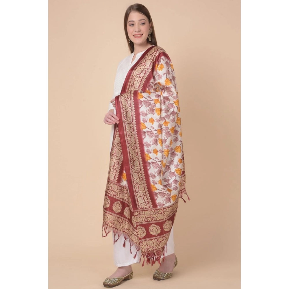 Women's Art Silk Printed Shawl (Maroon, Length: 2.25 to 2.50 Mtr)