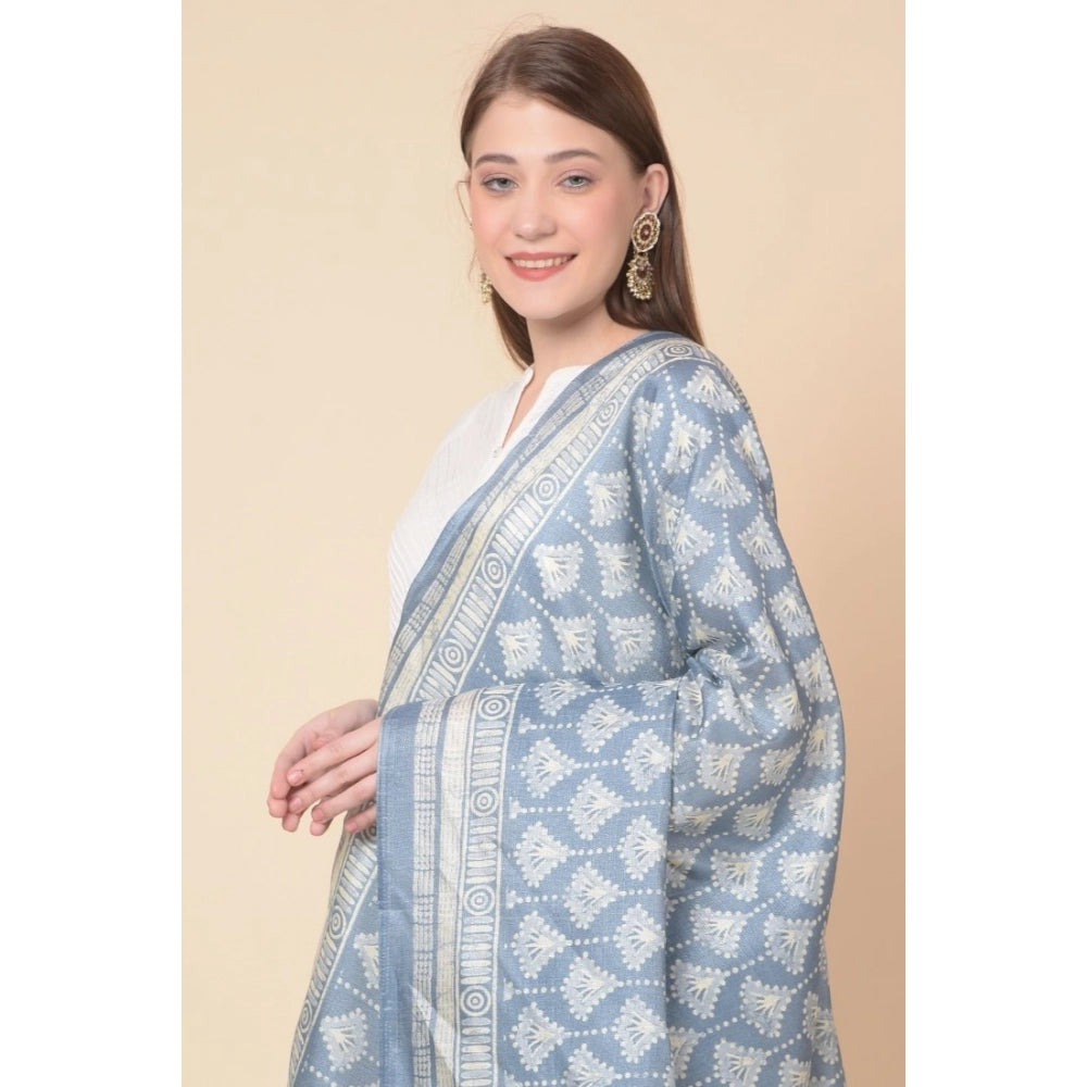 Women's Art Silk Printed Shawl (Grey, Length: 2.25 to 2.50 Mtr)