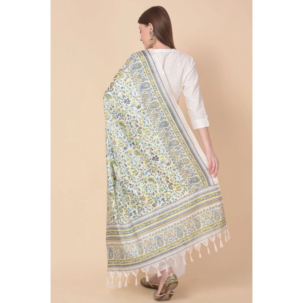 Women's Art Silk Printed Shawl (Grey, Length: 2.25 to 2.50 Mtr)