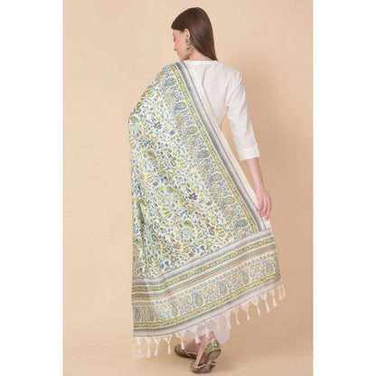 Women's Art Silk Printed Shawl (Grey, Length: 2.25 to 2.50 Mtr)