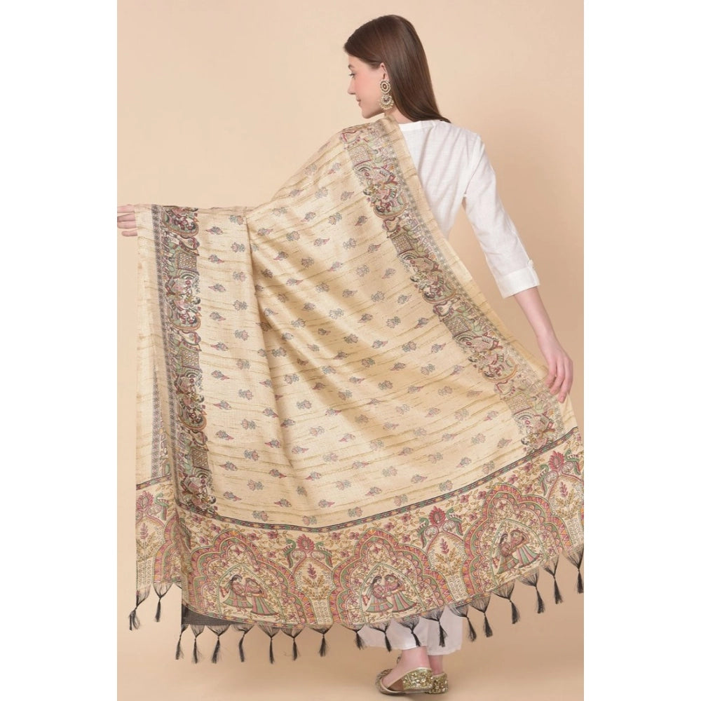 Women's Art Silk Printed Shawl (Gold, Length: 2.25 to 2.50 Mtr)