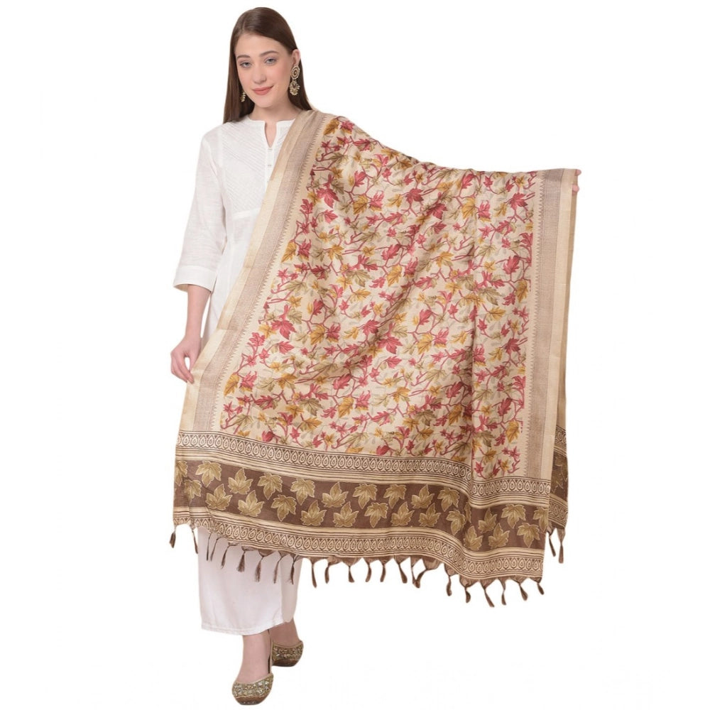 Women's Art Silk Printed Shawl (Gold, Length: 2.25 to 2.50 Mtr)