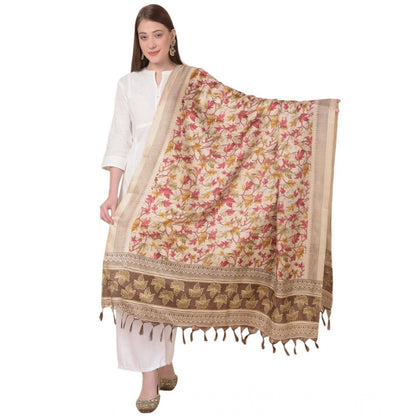 Women's Art Silk Printed Shawl (Gold, Length: 2.25 to 2.50 Mtr)