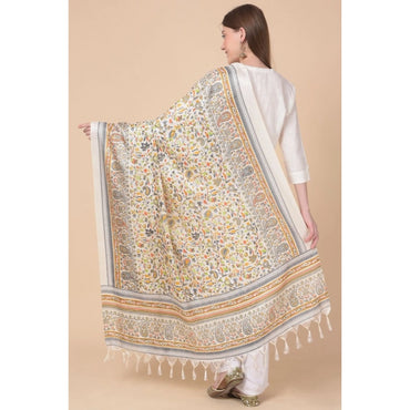 Women's Art Silk Printed Shawl (White, Length: 2.25 to 2.50 Mtr)