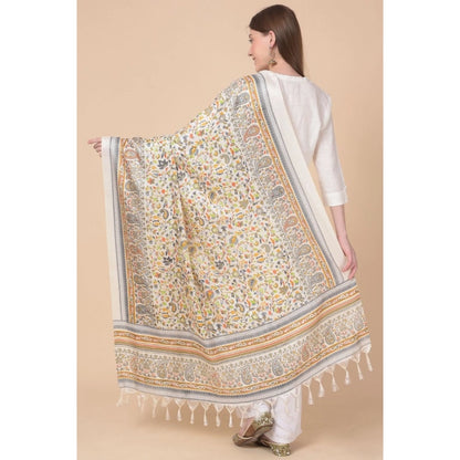 Women's Art Silk Printed Shawl (White, Length: 2.25 to 2.50 Mtr)