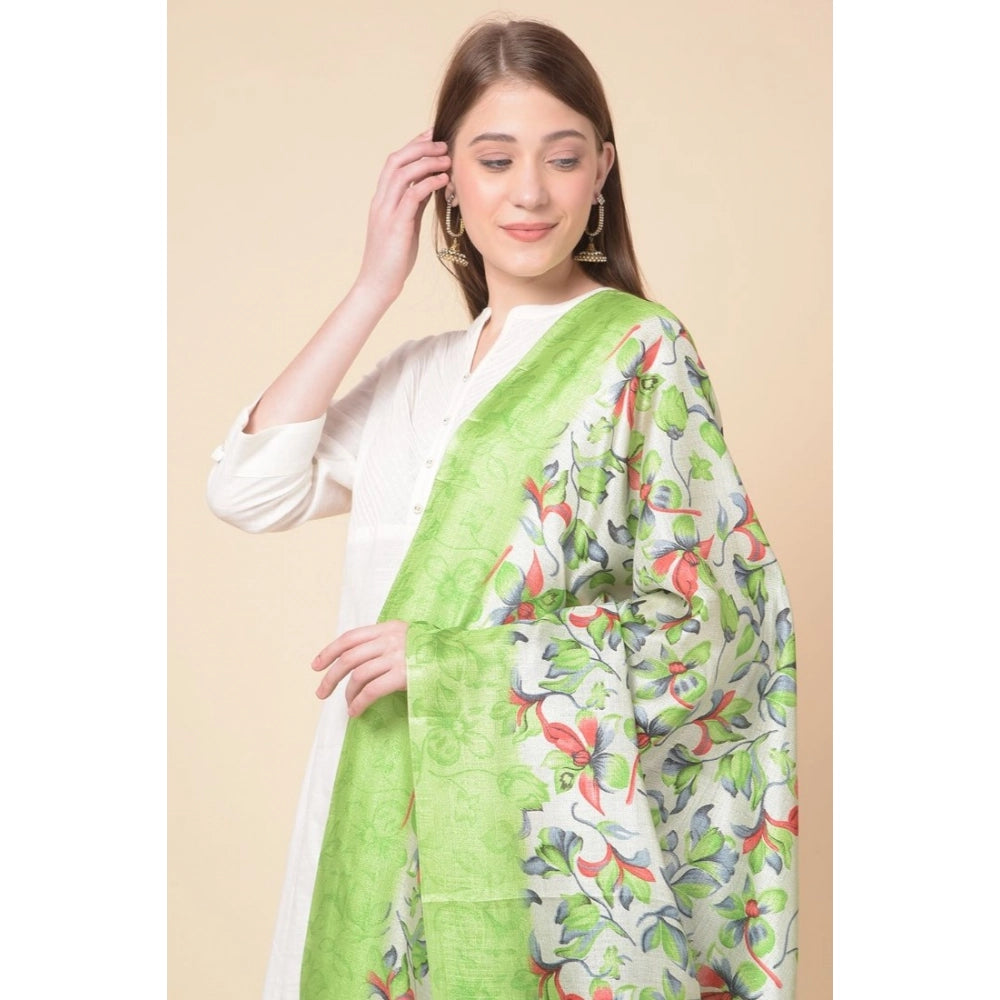 Women's Art Silk Printed Shawl (Light Green, Length: 2.25 to 2.50 Mtr)