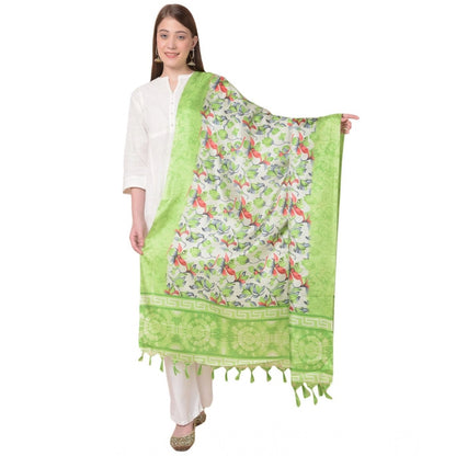 Women's Art Silk Printed Shawl (Light Green, Length: 2.25 to 2.50 Mtr)