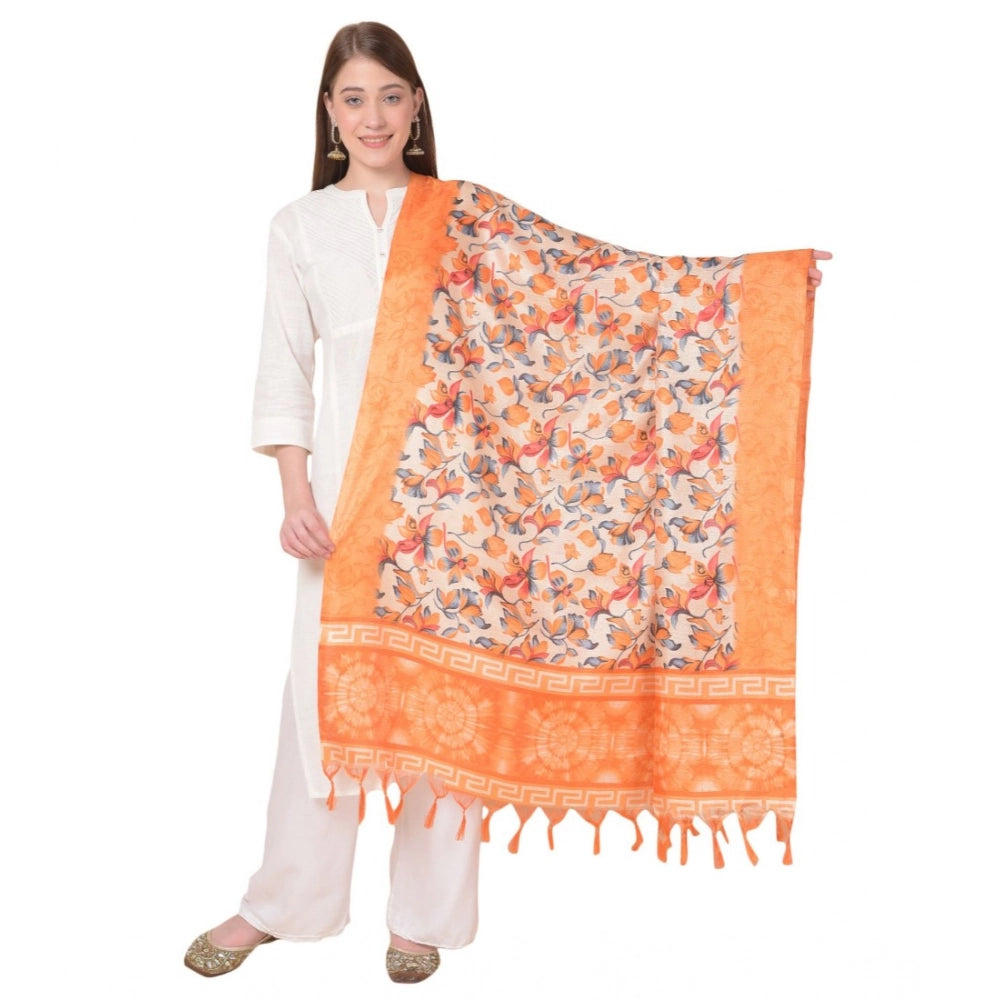 Women's Art Silk Printed Shawl (Orange, Length: 2.25 to 2.50 Mtr)