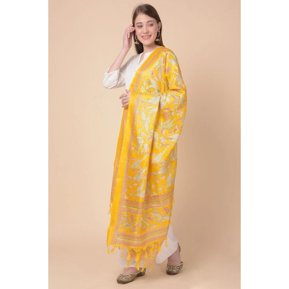 Women's Art Silk Printed Shawl (Yellow, Length: 2.25 to 2.50 Mtr)