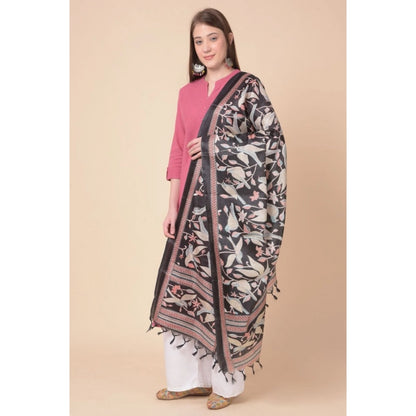 Women's Art Silk Printed Shawl (Black, Length: 2.25 to 2.50 Mtr)