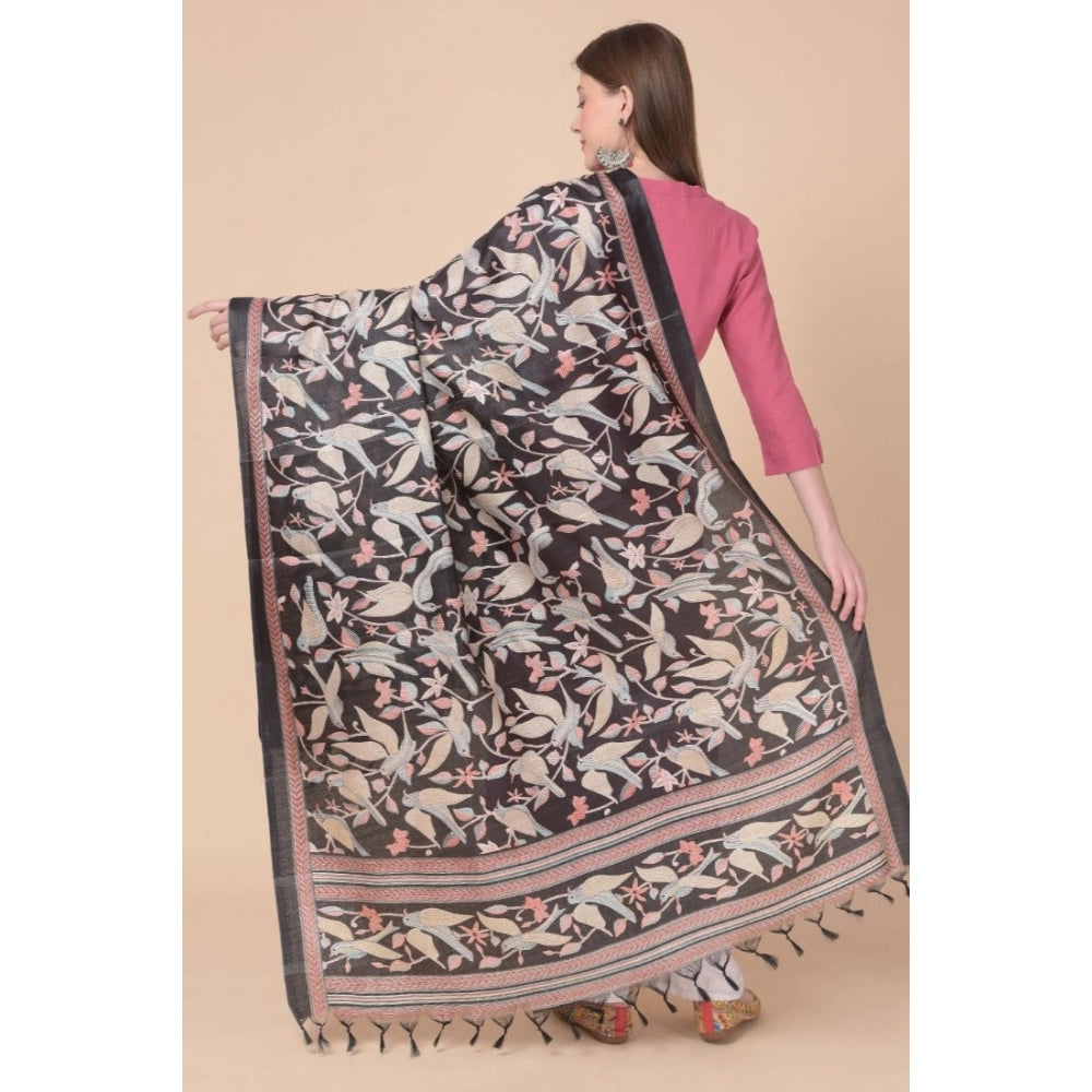 Women's Art Silk Printed Shawl (Black, Length: 2.25 to 2.50 Mtr)