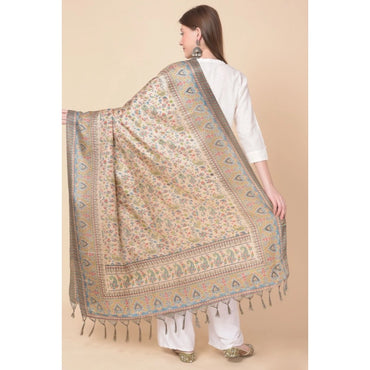 Women's Art Silk Printed Shawl (Light Brown, Length: 2.25 to 2.50 Mtr)