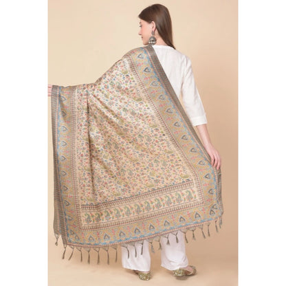 Women's Art Silk Printed Shawl (Light Brown, Length: 2.25 to 2.50 Mtr)