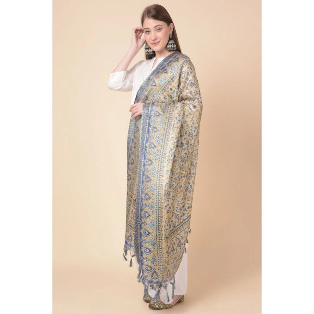 Women's Art Silk Printed Shawl (Grey, Length: 2.25 to 2.50 Mtr)