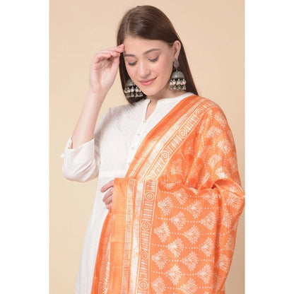 Women's Art Silk Printed Shawl (Orange, Length: 2.25 to 2.50 Mtr)