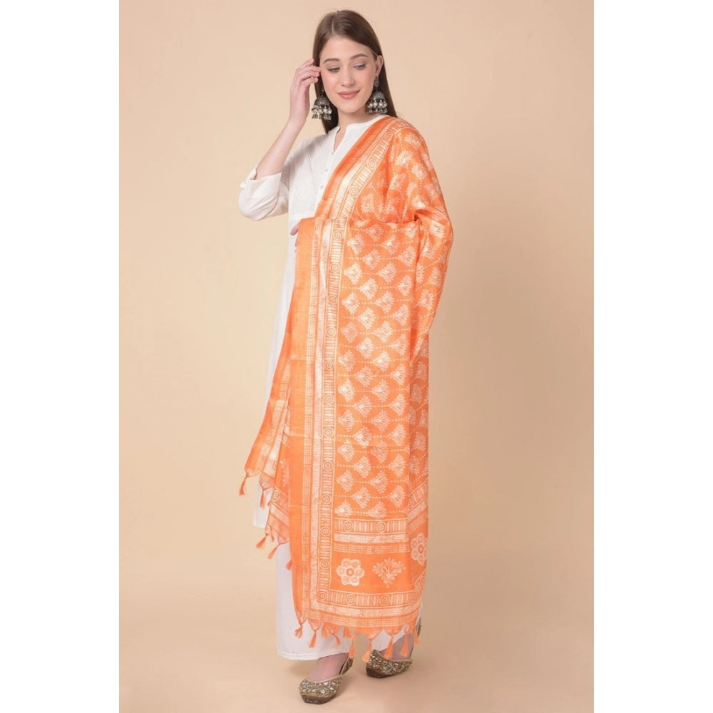 Women's Art Silk Printed Shawl (Orange, Length: 2.25 to 2.50 Mtr)