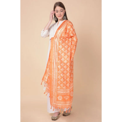Women's Art Silk Printed Shawl (Orange, Length: 2.25 to 2.50 Mtr)