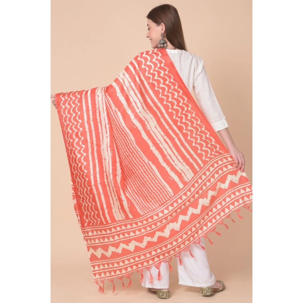 Women's Art Silk Printed Shawl (Orange, Length: 2.25 to 2.50 Mtr)