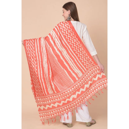 Women's Art Silk Printed Shawl (Orange, Length: 2.25 to 2.50 Mtr)
