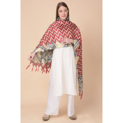 Women's Art Silk Printed Shawl (Maroon, Length: 2.25 to 2.50 Mtr)