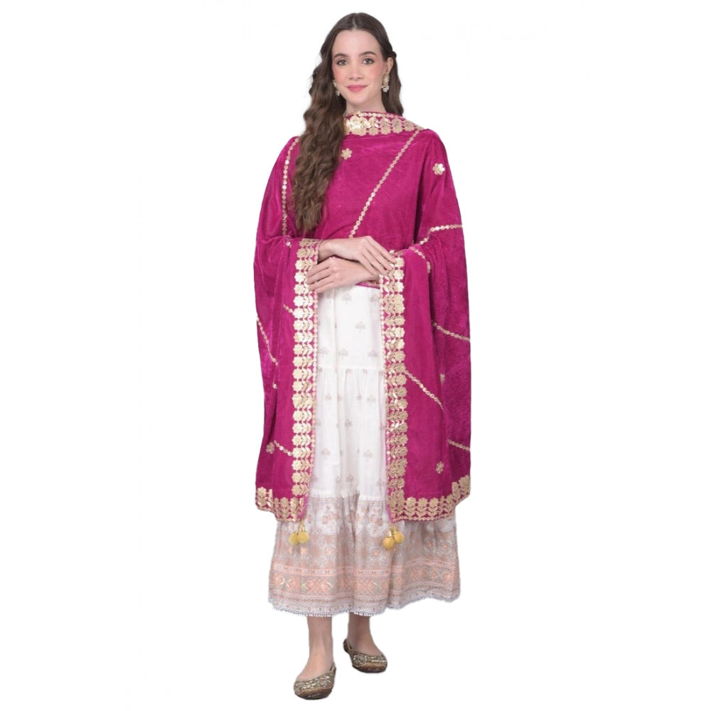 Women's Velvet Gotta Patti Shawl (Purple, Length: 2.25 to 2.50 Mtr)