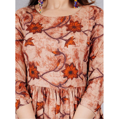 Women's Casual 3/4 Sleeve Printed Viscose Maternity Feeding Kurti (Brown)