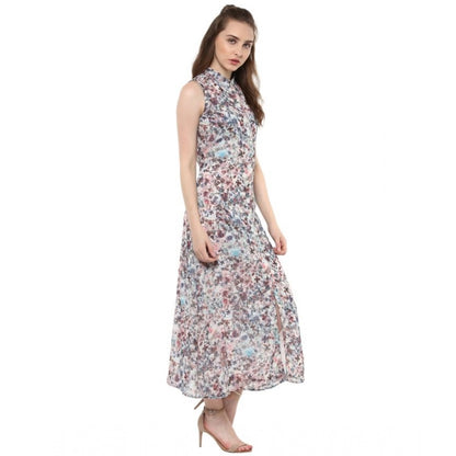 Women's Polyester Chiffon Printed Sleeveless Dress (Multicolor)