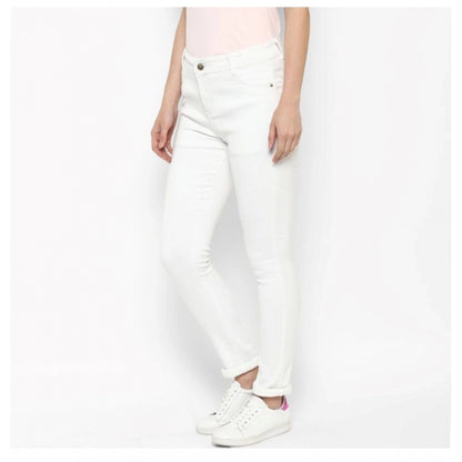 Women's Denim Solid Buttoned Jeans (White)