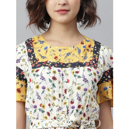 Women's Polyester Floral Flutter Above Knee Dress (Multicolor)