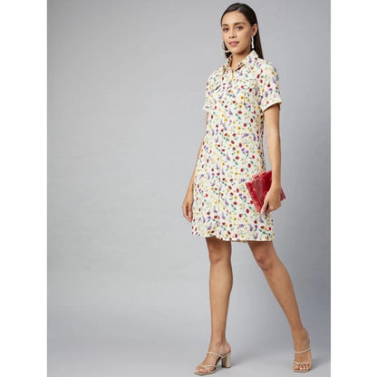 Women's Polyester Floral Short Sleeve Above Knee Dress (Multicolor)