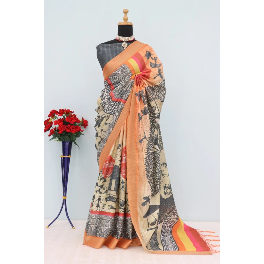 Women's Mysore Silk  Digital Print Saree With Unstitched Blouse 5.5Mtr (Multicolor)