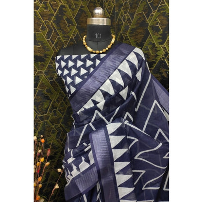 Women's Cotton Linen Woven Design Saree With Unstitched Blouse 5.5Mtr (Grey)