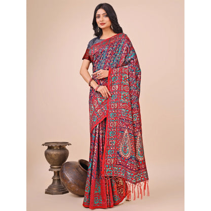Women's Cotton Printed Saree With Unstitched Blouse 5.5Mtr (Pink)