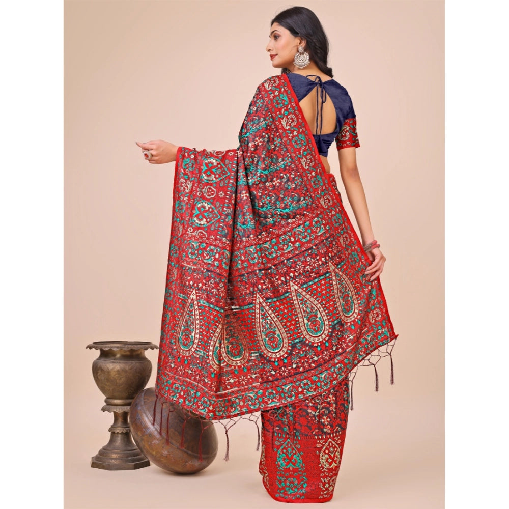 Women's Cotton Printed Saree With Unstitched Blouse 5.5Mtr (Pink)